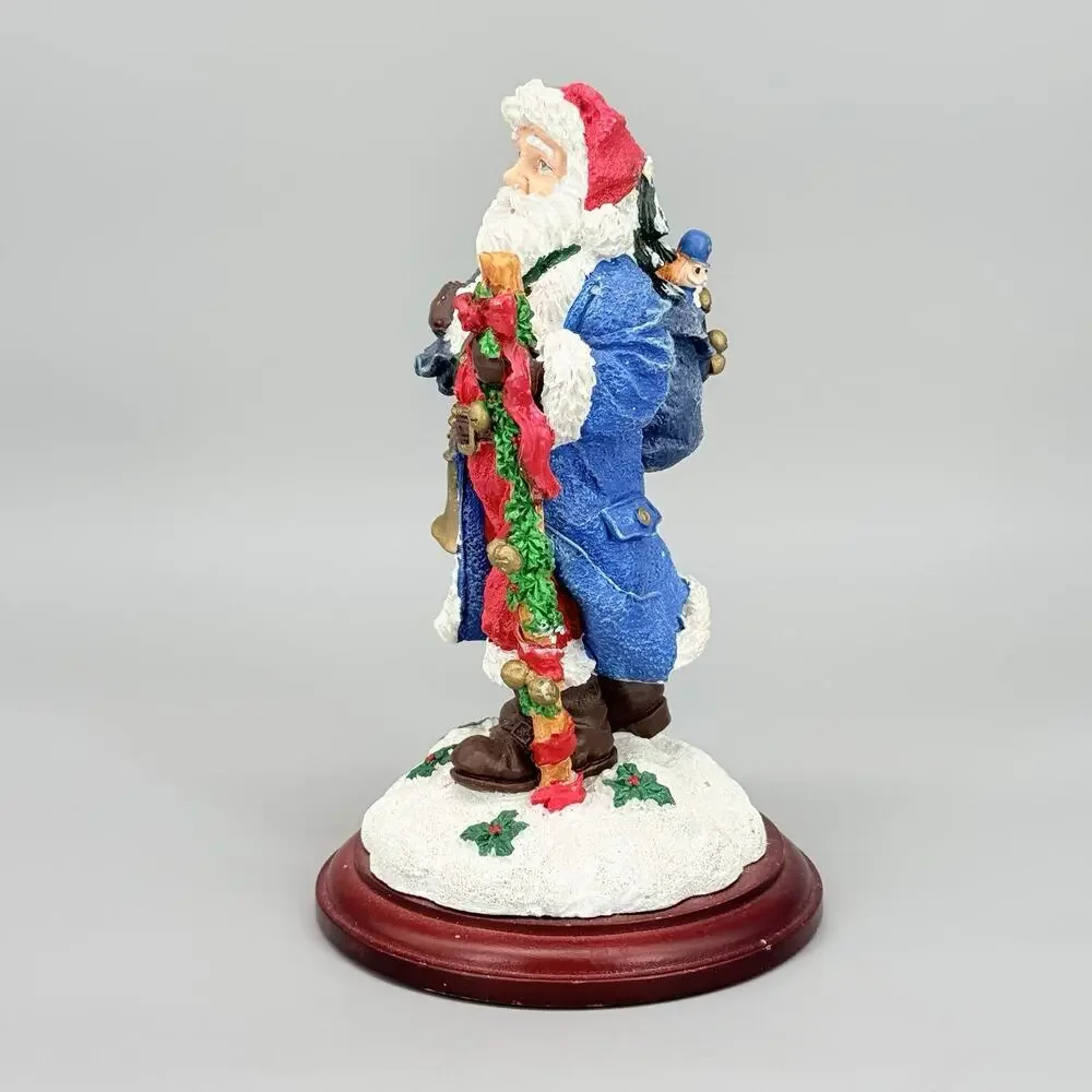 Holiday Christmas Figurine Santa Claus W/Toy Bag Resin on Wood Base 8.5